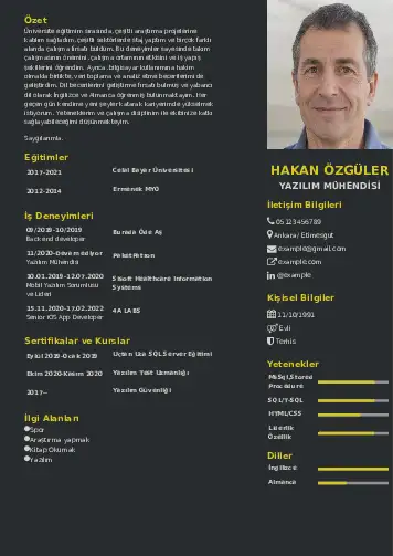 Yazılım Mühendisi Cv Örnekleri cv indir